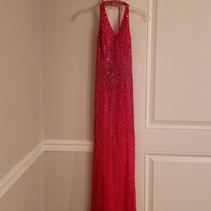 Hot pink prom dress with pink and clear beading